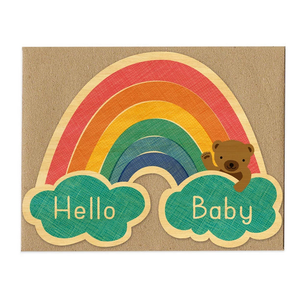 Night Owl Paper Goods - Baby Rainbow Wood Congratulations Card